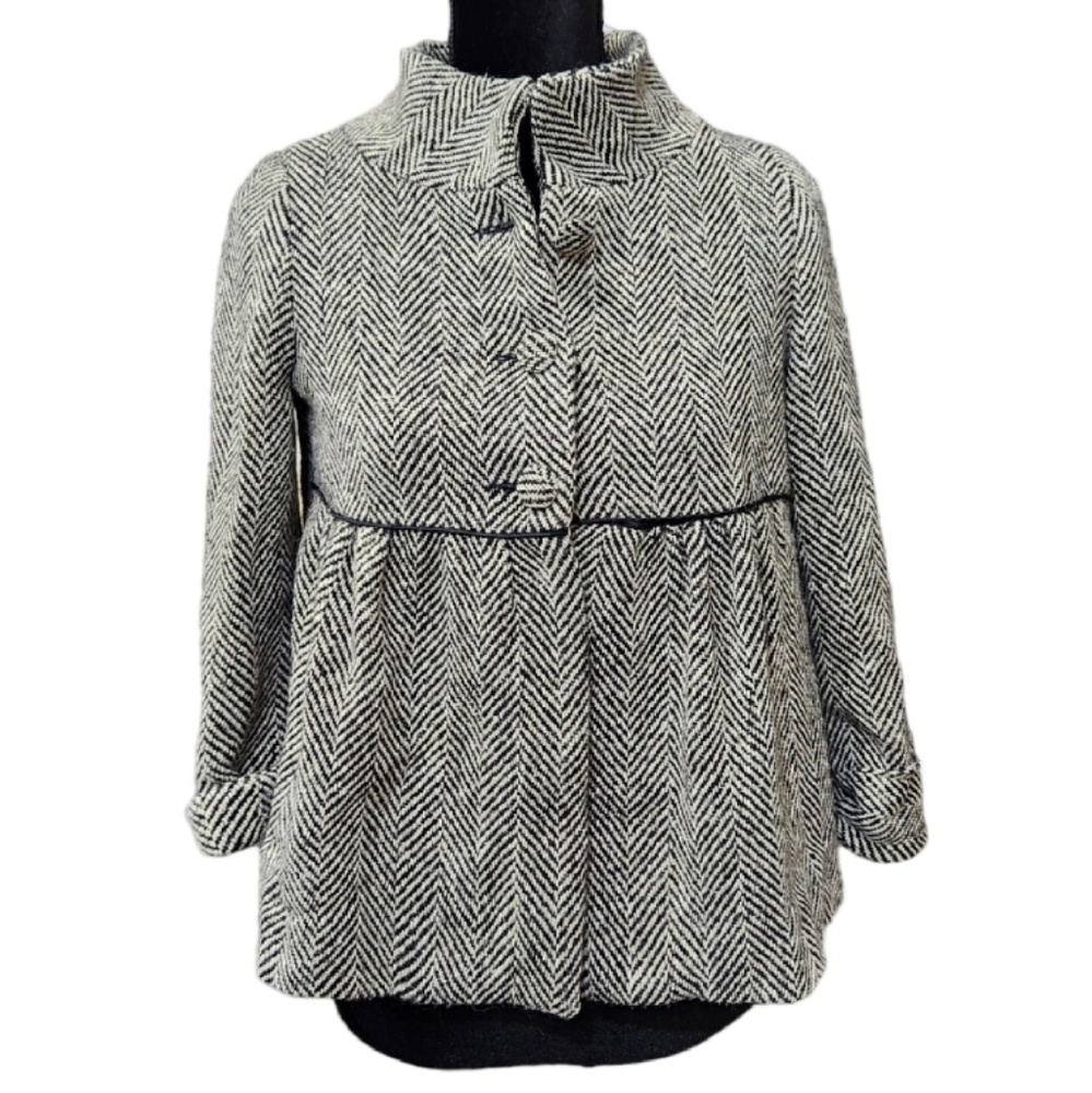Maje Paris Black/White 3 button, 3/4 Sleeve Cost Jacket Made in France Size 1/S